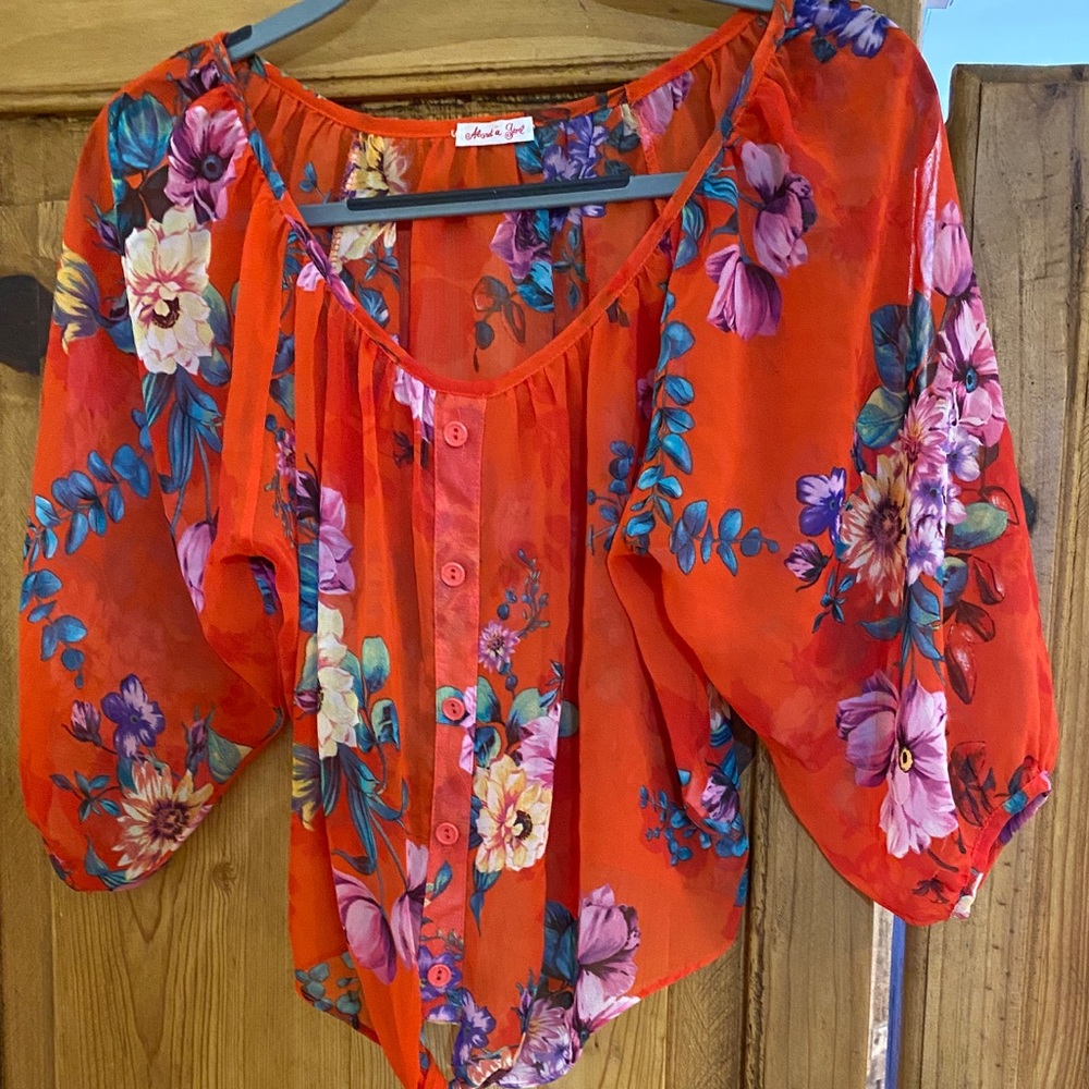 About A Girl Floral Tie Bottom Top Size Large